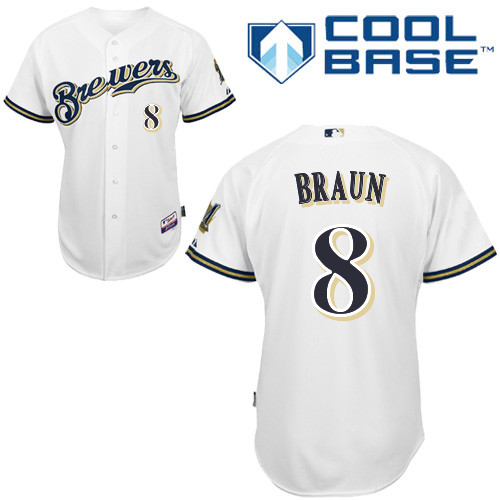 Ryan Braun #8 MLB Jersey-Milwaukee Brewers Men's Authentic Home White Cool Base Baseball Jersey